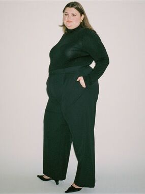 Djerf Avenue Favorite Pants Black Wide Leg High Rise Trouser Workwear - Size 3XL